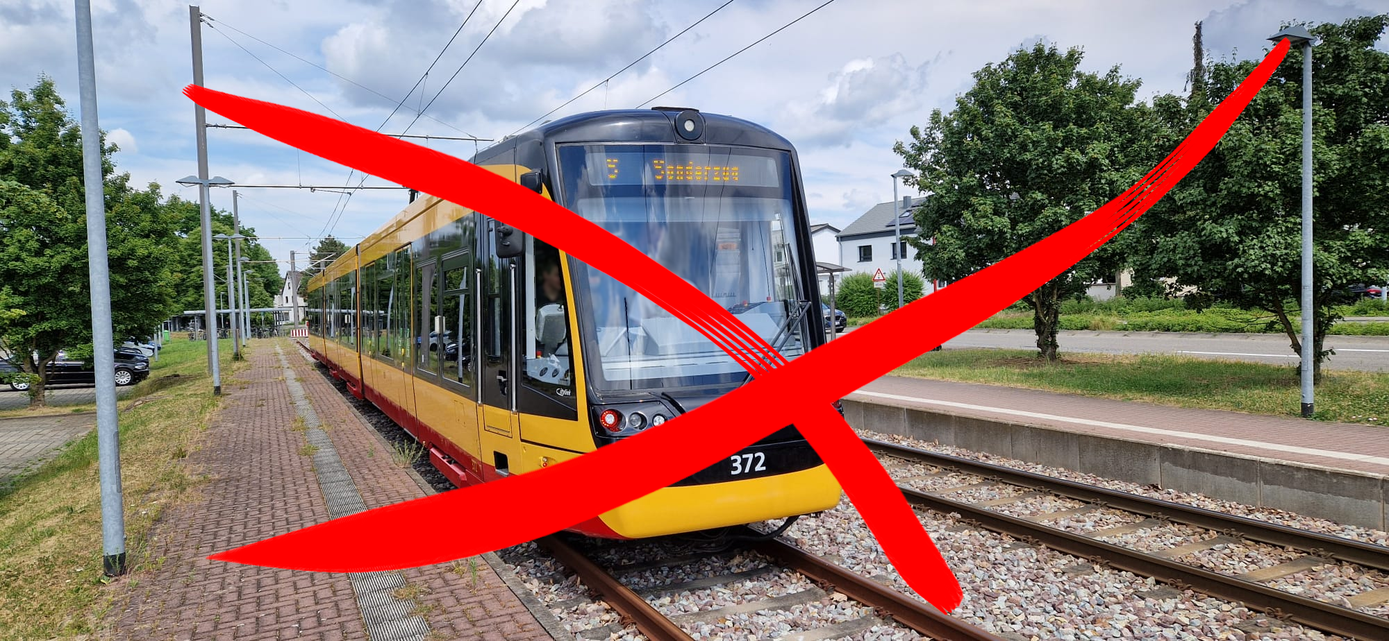 Durchgestrichene Straßenbahn